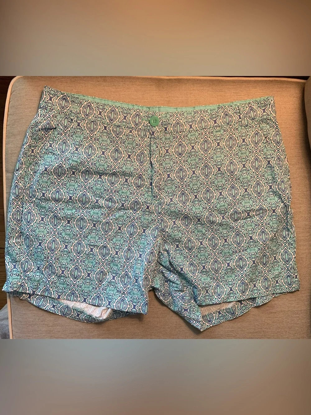 Caribbean Joe Aqua and Navy Geometric Print Cotton Shorts